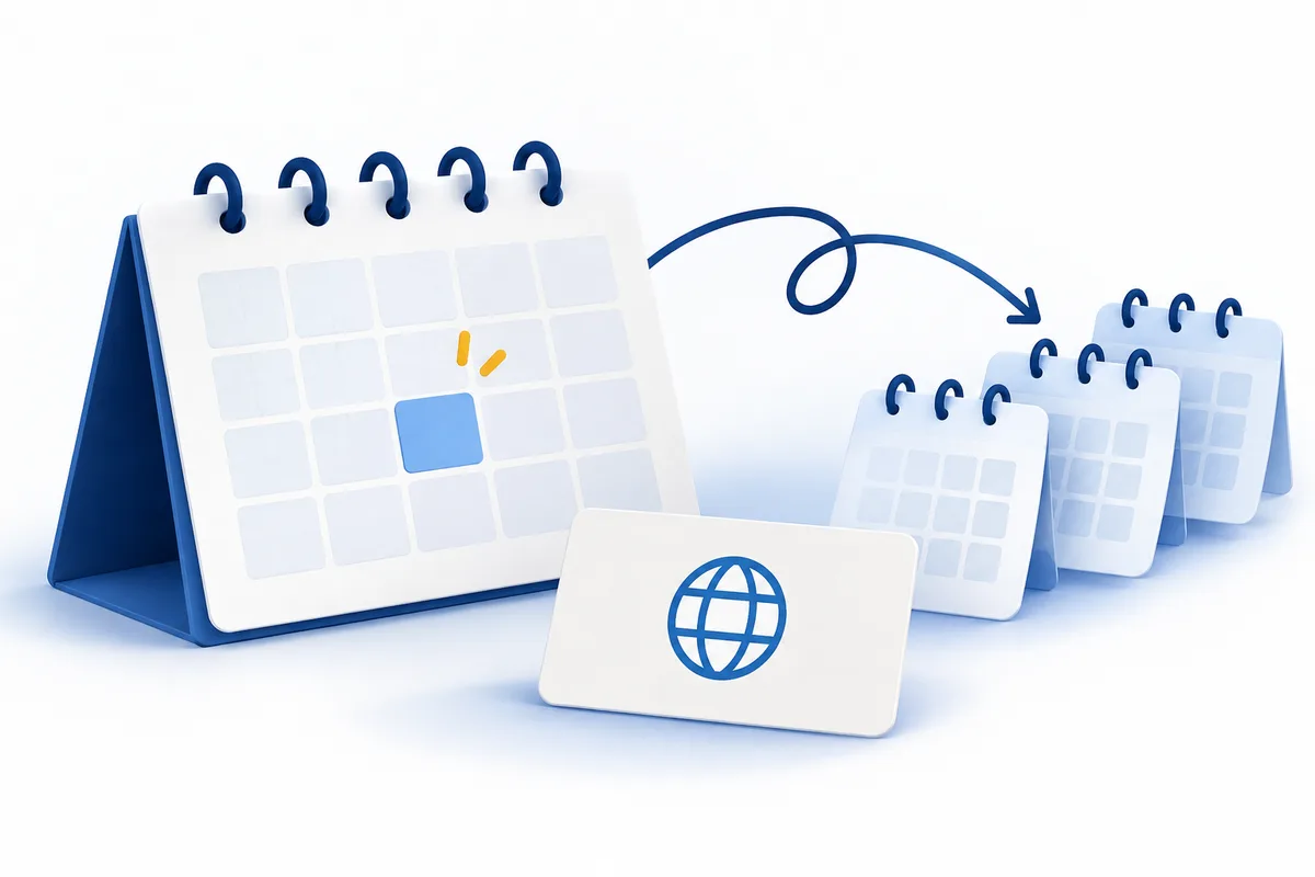 Single calendar and three connected calendar sheets beside a neutral address card