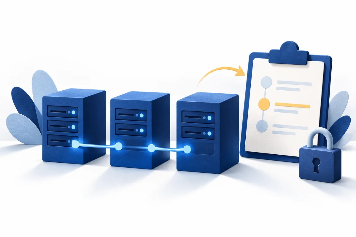 Connected server models with a checklist and closed padlock