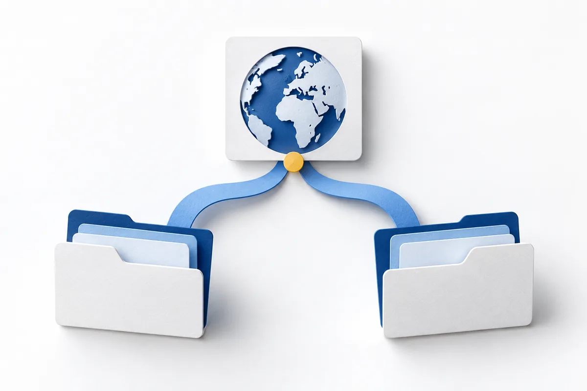 A globe tile branches to two equal page folders